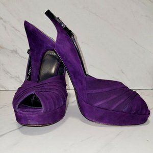 Stuart Weitzman Purple Suede Peep Toe Heels SZ- 8M